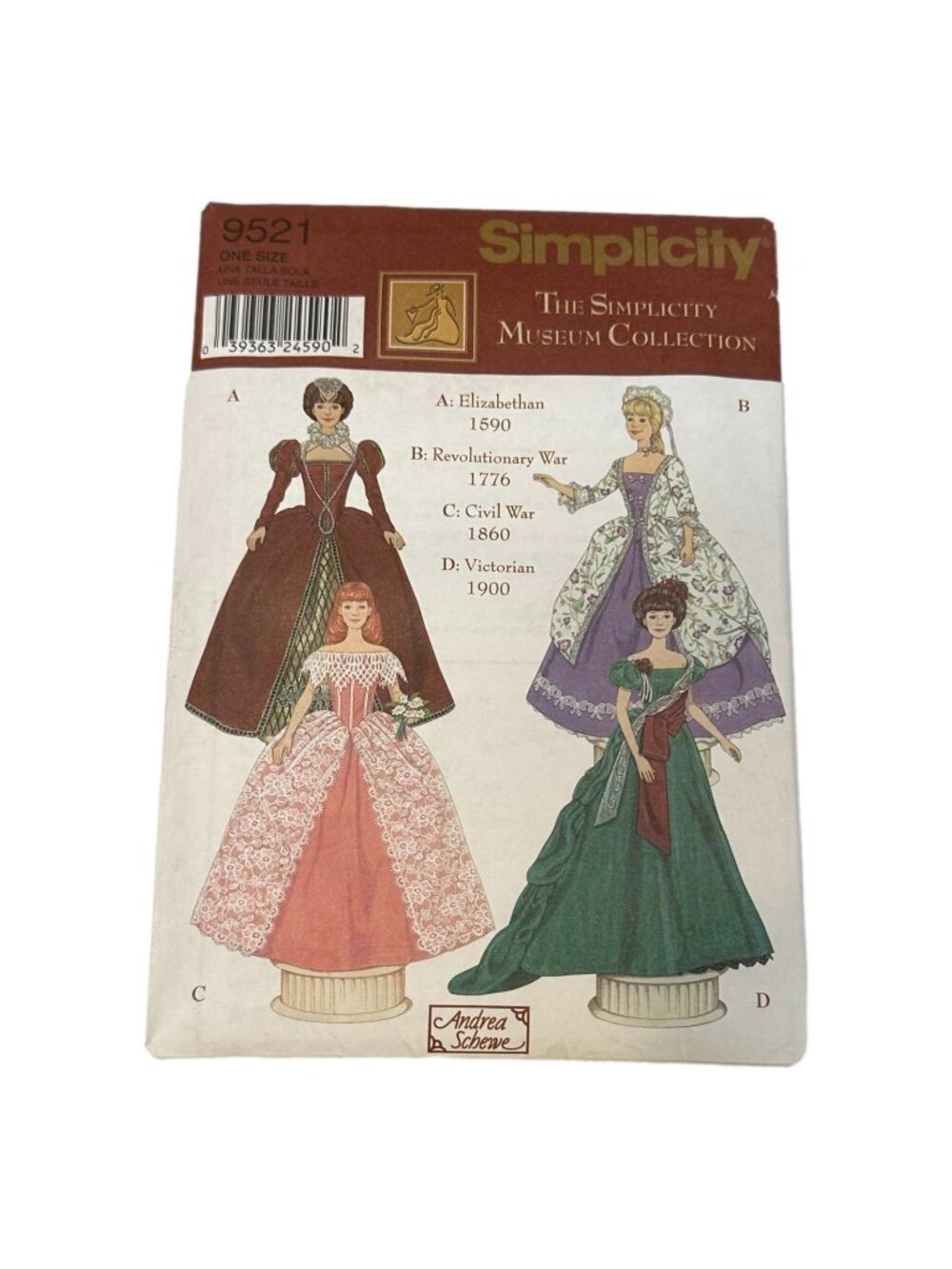 Simplicity 9521 Sewing Pattern Fashion Doll Barbie Museum Dress Historical Uncut